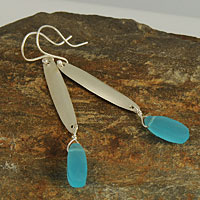 Bright Blue Chalcedony Recycled Sterling Silver Earrings