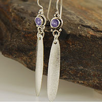 Iolite Textured Recycled Sterling Silver Earrings