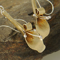 Gold Flower Earrings Mixed Metal